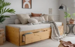 Ausziehbett 80/160x200cm "Jasmin" Kiefer massiv laugenfarbig