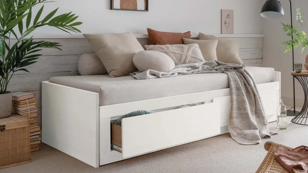 Ausziehbett 80/160x200cm "Jasmin" Kiefer massiv weiß
