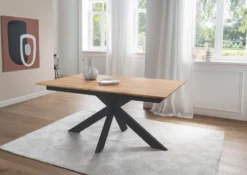 Ausziehtisch verschieden Größen 'Locarno' Wildeiche massiv & Metall anthrazit 200/285x100 cm