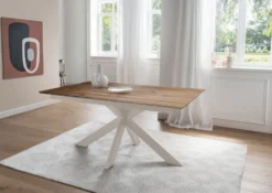 Ausziehtisch verschieden Größen 'Locarno II' Nussbaum massiv & Metall creme 200/285x100 cm