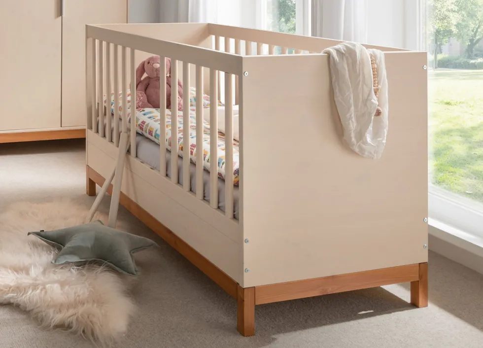 Babybett inkl.Rollrost 70x140cm "Annabell" Kiefer creme & gebeizt