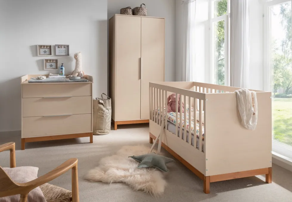 Babyzimmer 4-tlg. "Annabell" Kiefer creme & gebeizt
