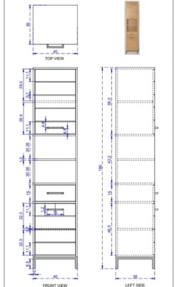 Badhochschrank 40x180cm 'Albany' Akazie massiv lackiert