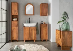 Badhochschrank 32x186cm 'Curves' Mango massiv dunkelbraun