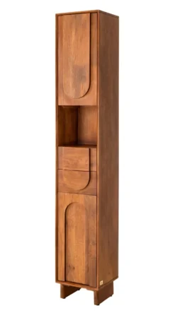 Badhochschrank 32x186cm 'Curves' Mango massiv dunkelbraun