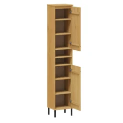 Badhochschrank 35x190cm 'Detroit' Kiefer massiv eichefarbig & schwarz
