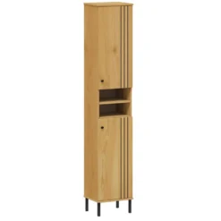 Badhochschrank 35x190cm 'Detroit' Kiefer massiv eichefarbig & schwarz