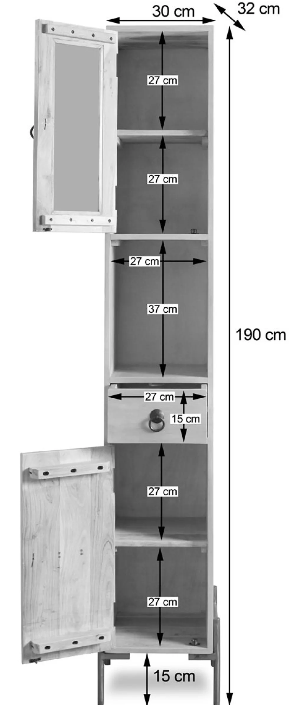 Badhochschrank 30x192cm 'Kjoto' Akazie massiv hell