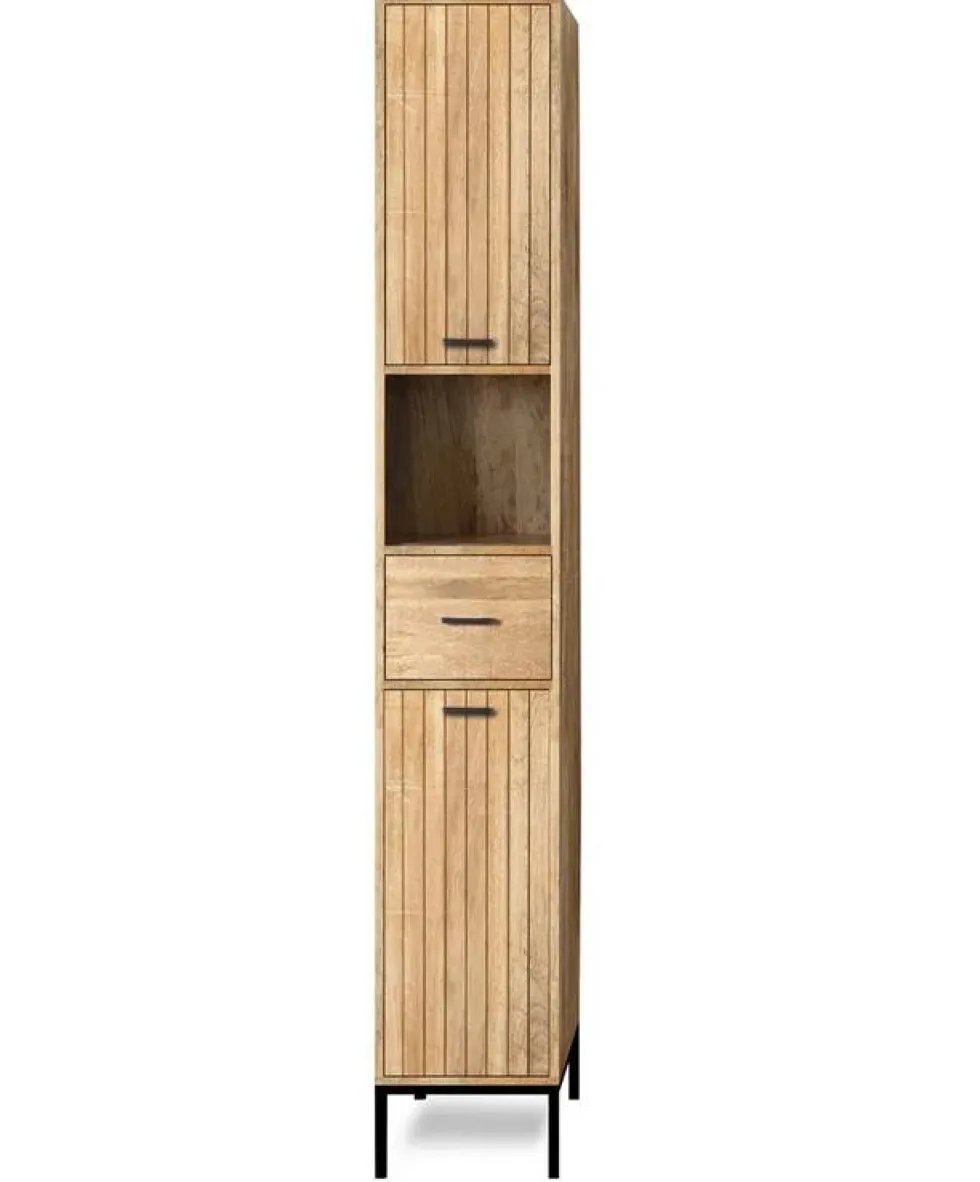 Badhochschrank 30x190cm 'Life' Mango & Metall schwarz
