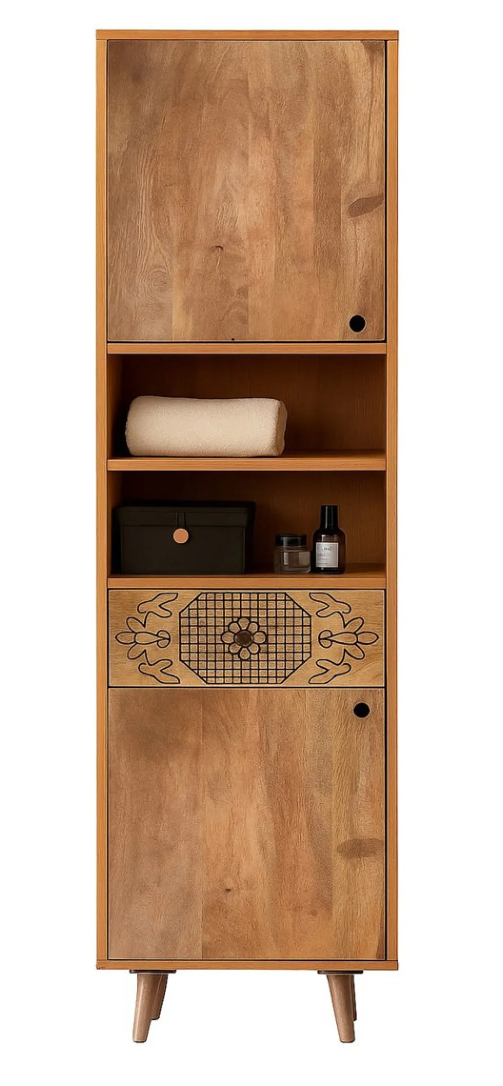 Badhochschrank 40x180cm 'Lyn' Mangoholz mit schwarzen Ornamenten
