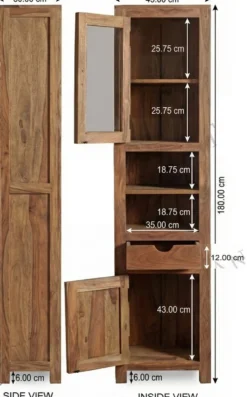Badhochschrank 45x180cm 'Oxford' Sheesham massiv