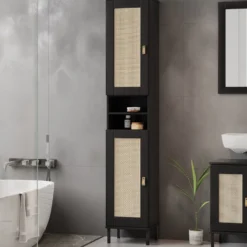 Badhochschrank 35x190cm 'Seattle' Kiefer massiv schwarz