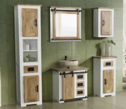 Badhochschrank 45x185cm 'Slyder' Mango weiß & natur