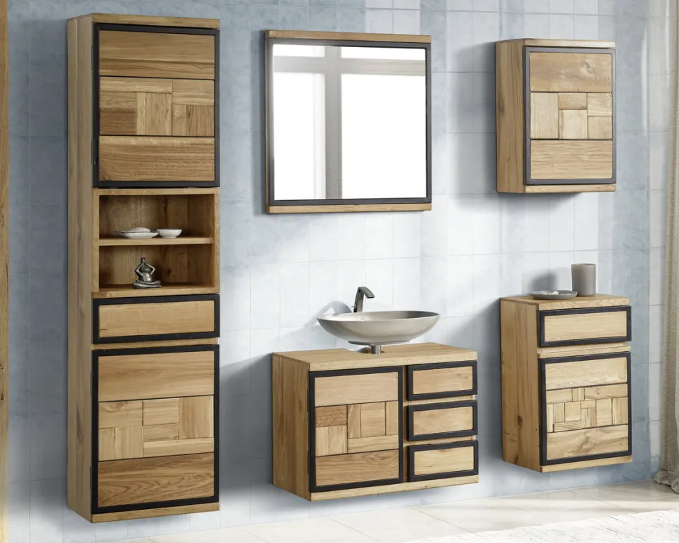 Badhochschrank 45x185cm 'Timbero' Eiche massiv hängend oder stehend