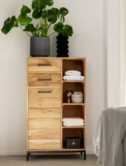 Badmidischrank 67x116cm 'Albany' Akazie massiv lackiert