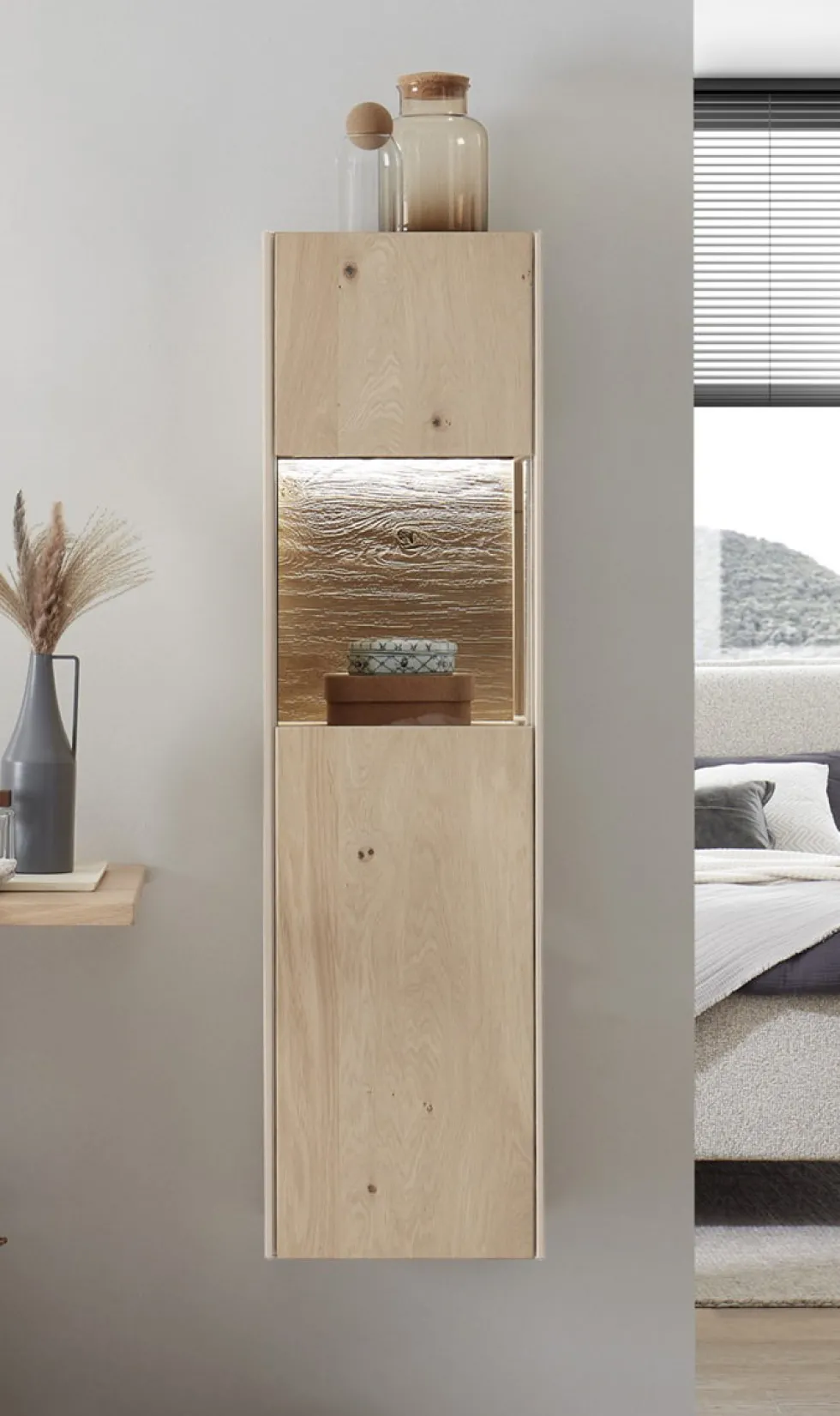 Badmidischrank 39x134cm inkl.Beleuchtung 'Avallon' Wildeiche geölt & creme Rechts