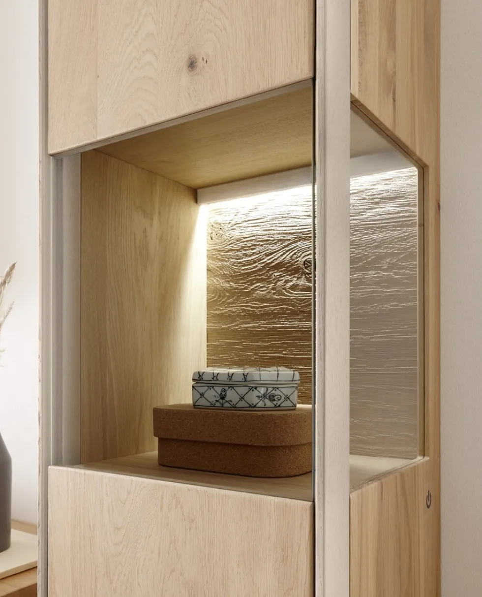 Badmidischrank 39x134cm inkl.Beleuchtung 'Avallon' Wildeiche geölt & creme Links