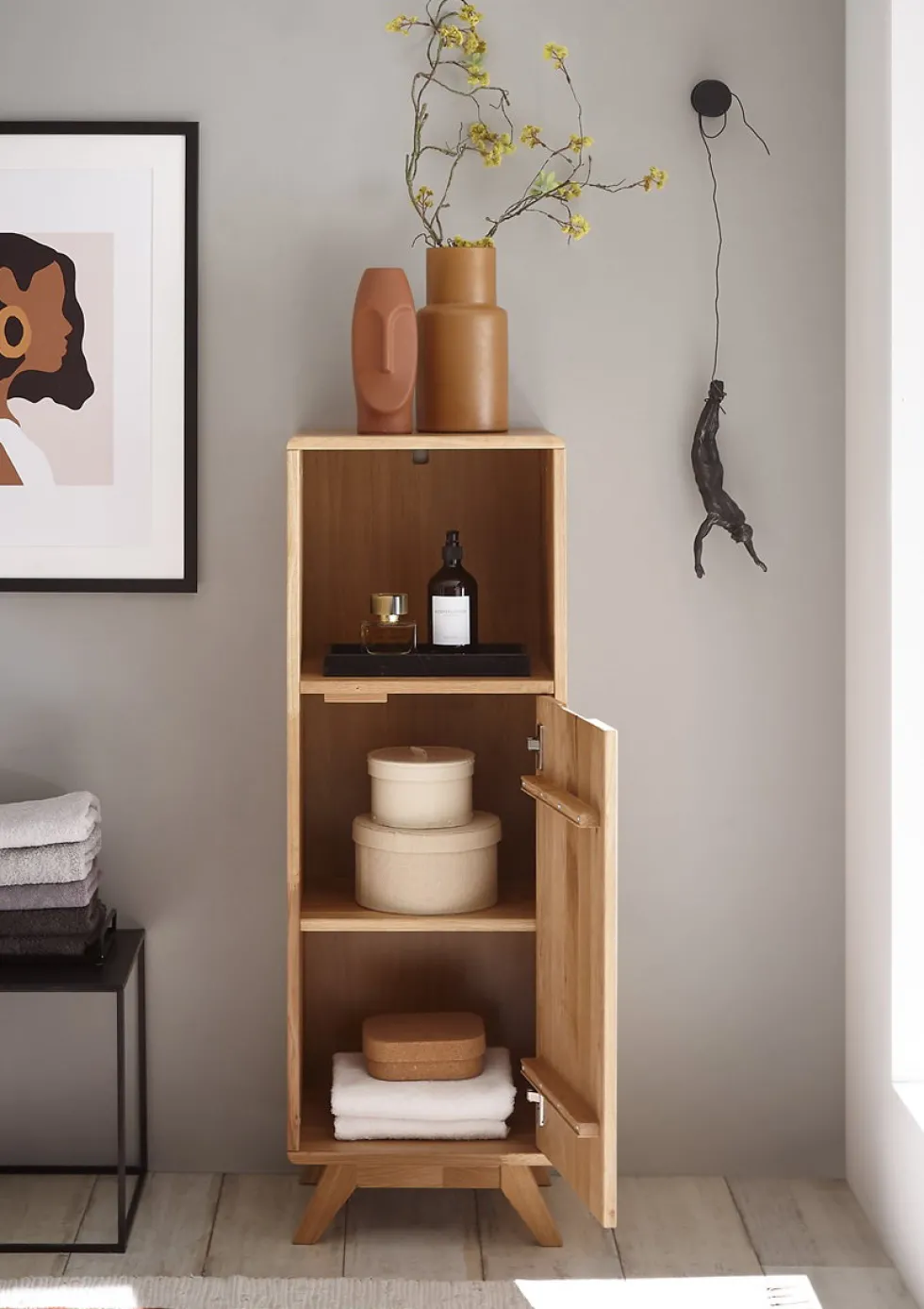Badmidischrank 40x115cm 'Memphis' Wildeiche massiv geölt