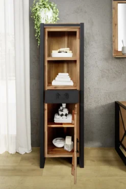 Badmidischrank 45x150cm 'Montreux' Akazie & Metall schwarz
