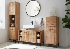 Badmidischrank 40x115cm 'Orlando' Wildeiche massiv geölt 2 SK