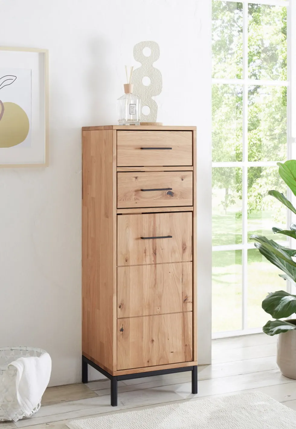 Badmidischrank 40x115cm 'Orlando' Wildeiche massiv geölt 2 SK