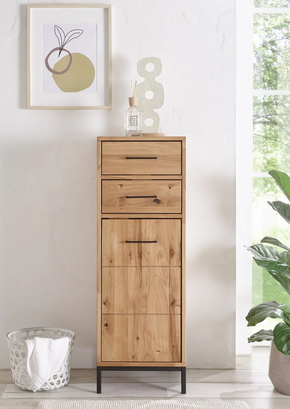 Badmidischrank 40x115cm 'Orlando' Wildeiche massiv geölt 2 SK