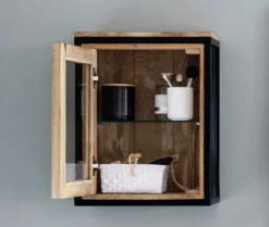 Badoberschrank mit Glas 43x55cm 'Brooklyn' Mango & Metall schwarz