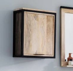 Badoberschrank 43x55cm 'Brooklyn' Mango & Metall schwarz