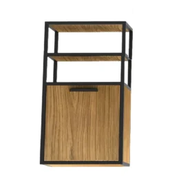 Badoberschrank 35x90cm 'Derry' Eiche massiv & Metall schwarz