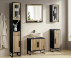 Badoberschrank 30x70cm 'Namibia' Eiche & Mango schwarz