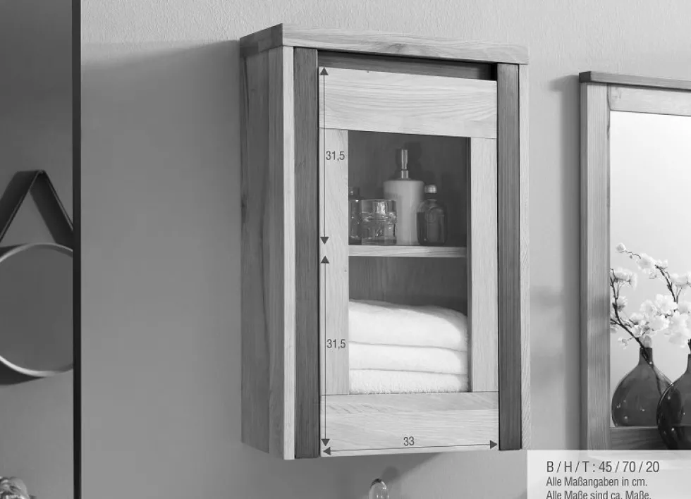 Badoberschrank 45x70cm 'Taipeh' Wildeiche & Metall gebürstet