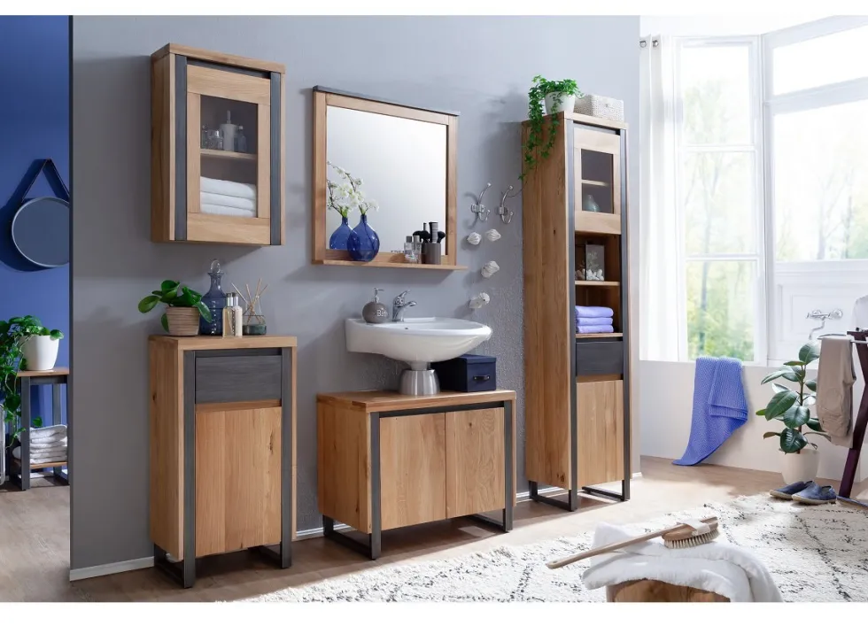 Badoberschrank 45x70cm 'Taipeh' Wildeiche & Metall gebürstet