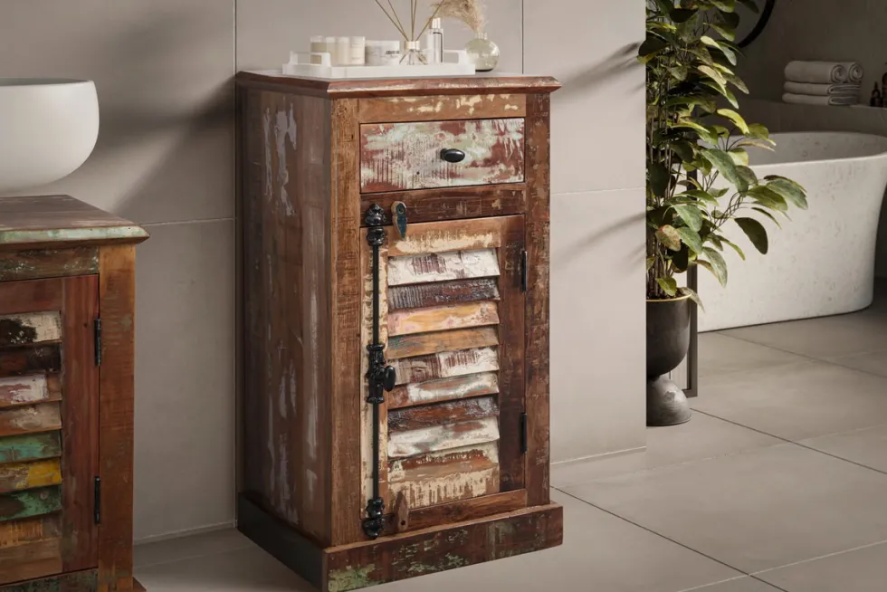 Badunterschrank 45x80cm 'Hawkins' recyceltes Altholz mehrfarbig lackiert