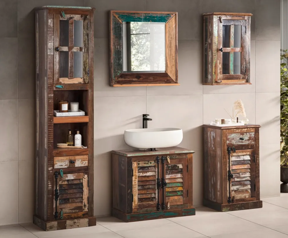 Badunterschrank 45x80cm 'Hawkins' recyceltes Altholz mehrfarbig lackiert