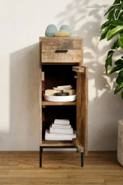 Badunterschrank 30x90cm 'Life' Mango & Metall schwarz