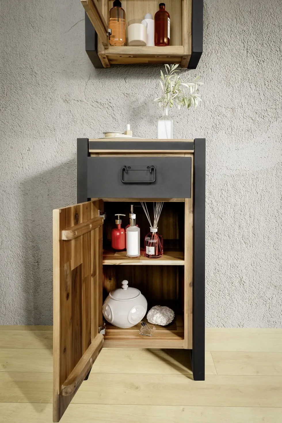 Badunterschrank 45x85cm 'Montreux' Akazie & Metall schwarz