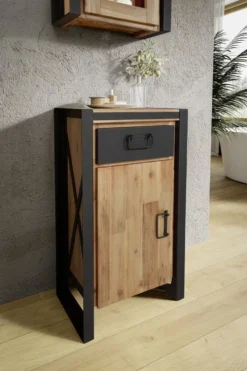 Badunterschrank 45x85cm 'Montreux' Akazie & Metall schwarz