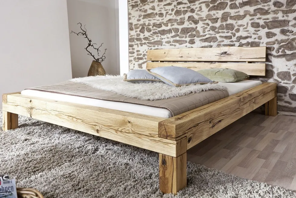 Balkenbett 'Manuel' 200x200cm Wildeiche massiv BE-0405