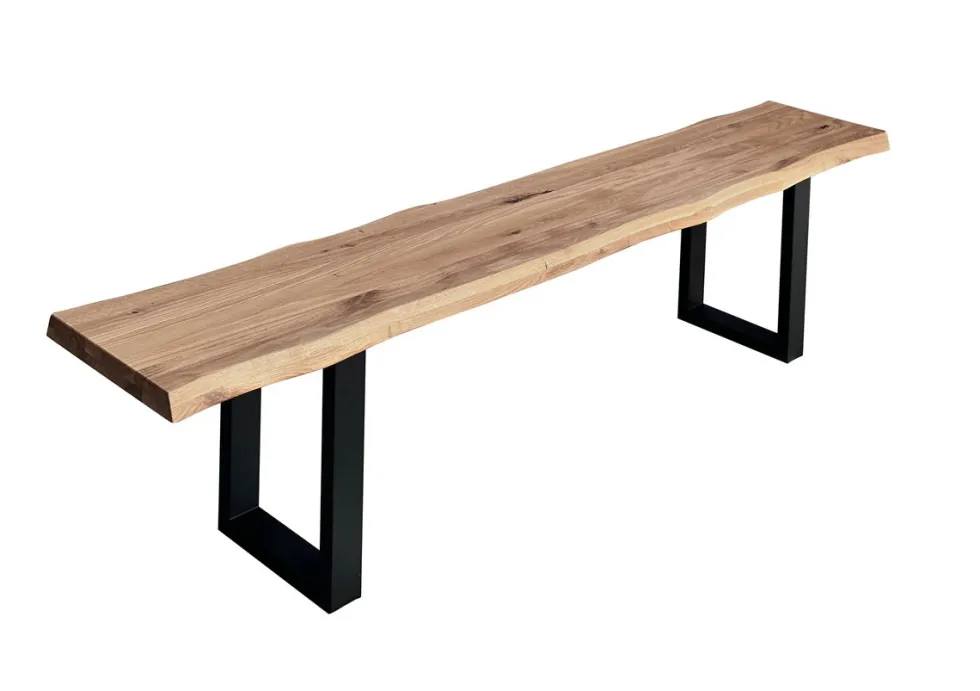 Bank 200cm "Clark I" Wildeiche massiv & Metall schwarz