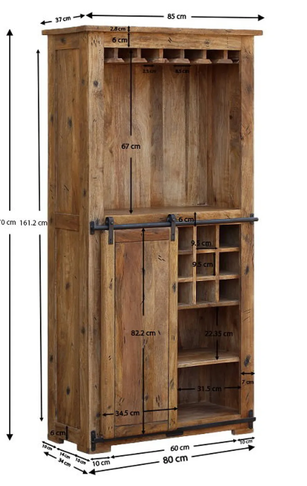 Barschrank 85x170cm 'Railroad' Mango & Eisen