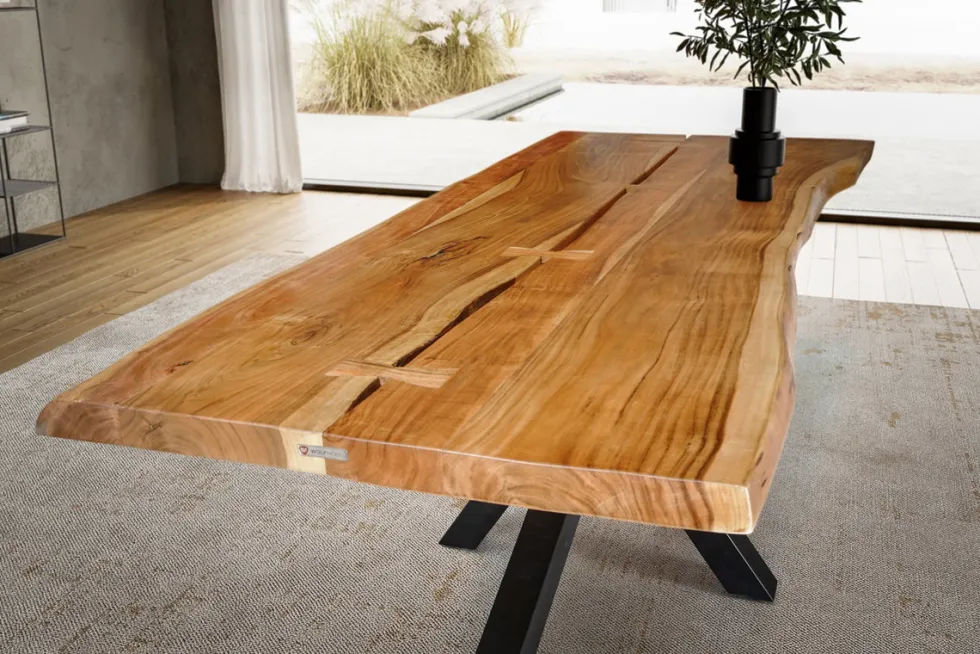 Baumtisch 220x80cm 'Sevilla' Akazie & Eisen schwarz