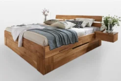 Bett mit Bettkästen 'Meran' 200x200cm Wildeiche geölt Sitzhöhe 45cm