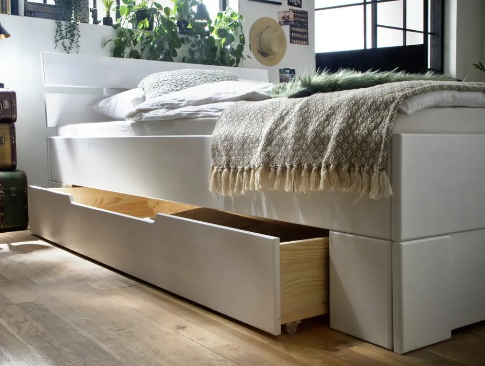 Bett mit Schubkasten 90x200cm 'Alice' Fichte weiß