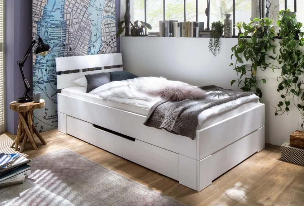 Bett mit Schubkasten 90x200cm 'Alice' Fichte weiß