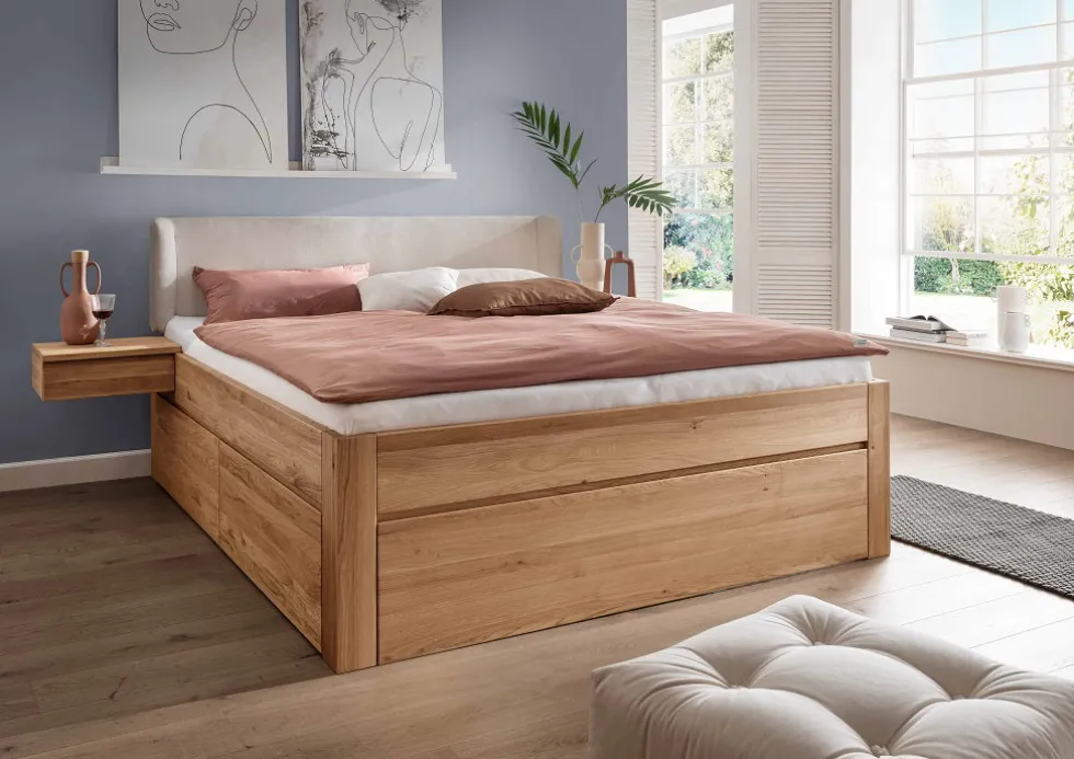 Bett Wildeiche massiv 'Cleveland' VARIATIONEN 180x200cm ohne 1 Nachtkonsole