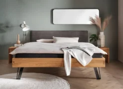 Bett Wildeiche massiv Cord braun 'Luca' verschiedene Größen 180x200cm