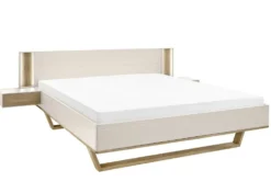 Bett 140x200cm inkl.Beleuchtung & Nakos 'Wynwood' Wildeiche & MDF creme