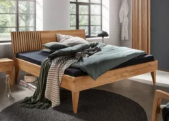 Bett 200x200cm Wildeiche massiv 'Dallas I' geölt & schwarz