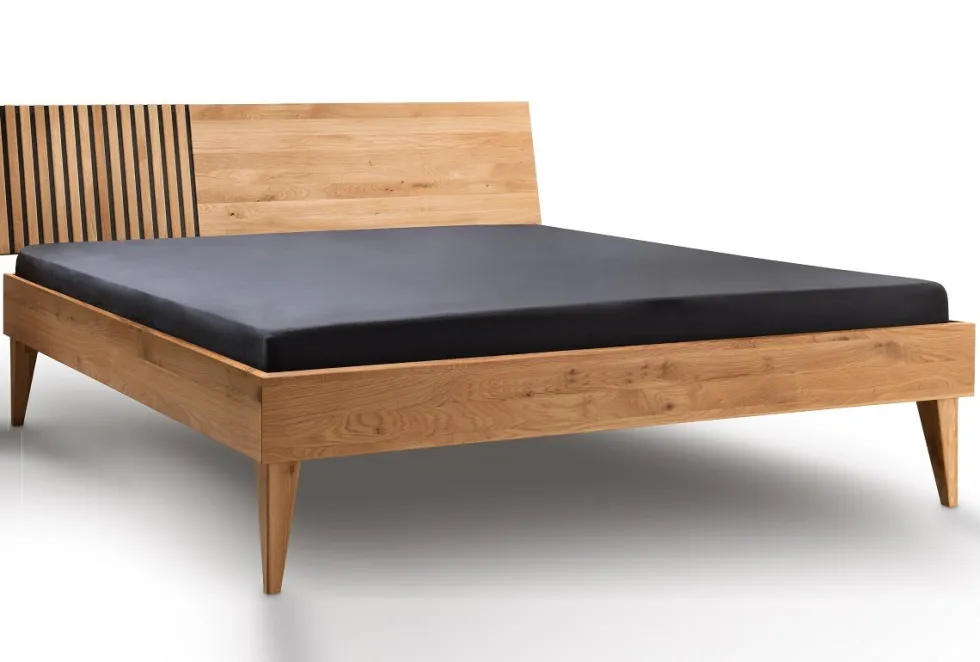 Bett 200x200cm Wildeiche massiv 'Dallas I' geölt & schwarz