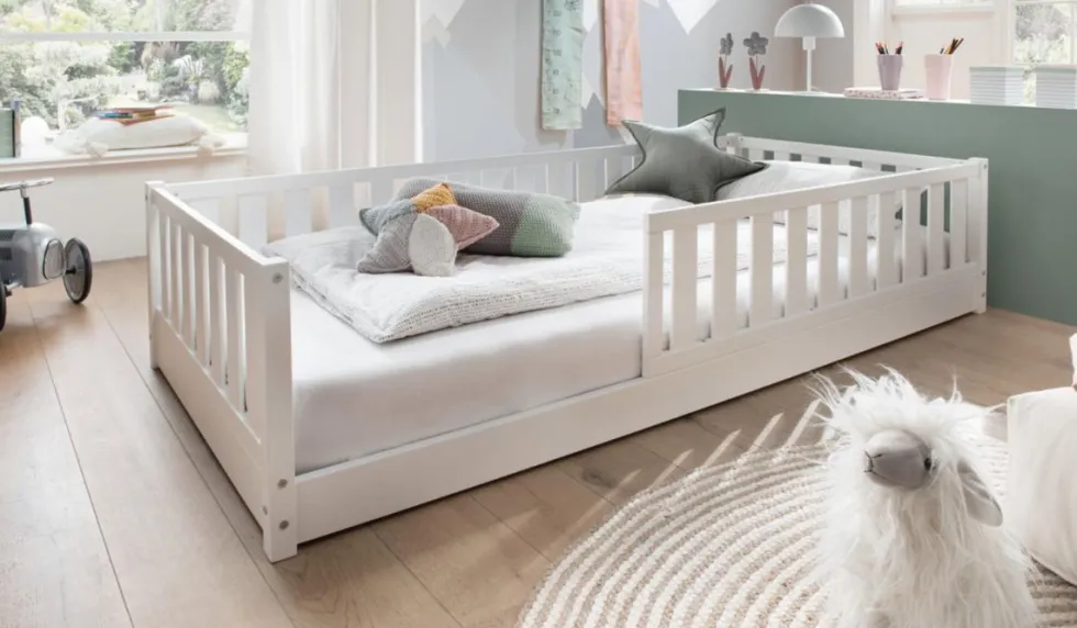 Bodenbett 90x200cm 'Frieda' Buche weiß inkl. Lattenrost